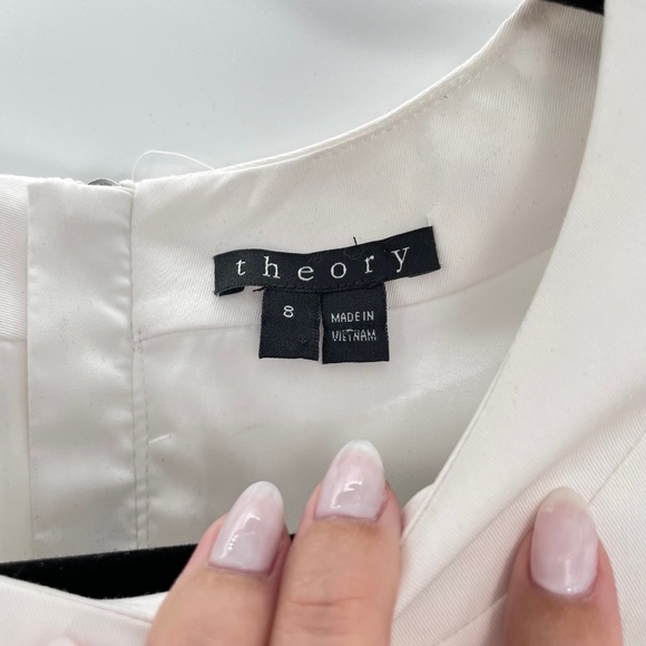 Theory Women's White Minimalist Sophisticated Cap Sleeve Shift Dress Size 8 - Picture 9 of 11